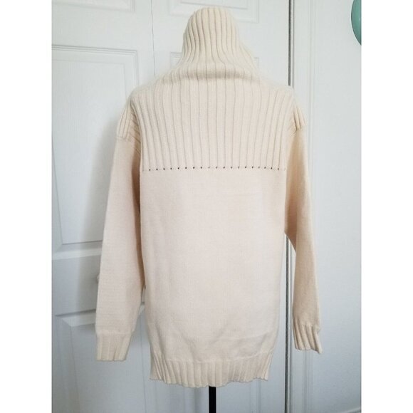SIDE SLIT TURTLENECK EYELET DETAIL SWEATER SANDSTONE CREAM WOMENS SIZE SMALL - Picture 4 of 10